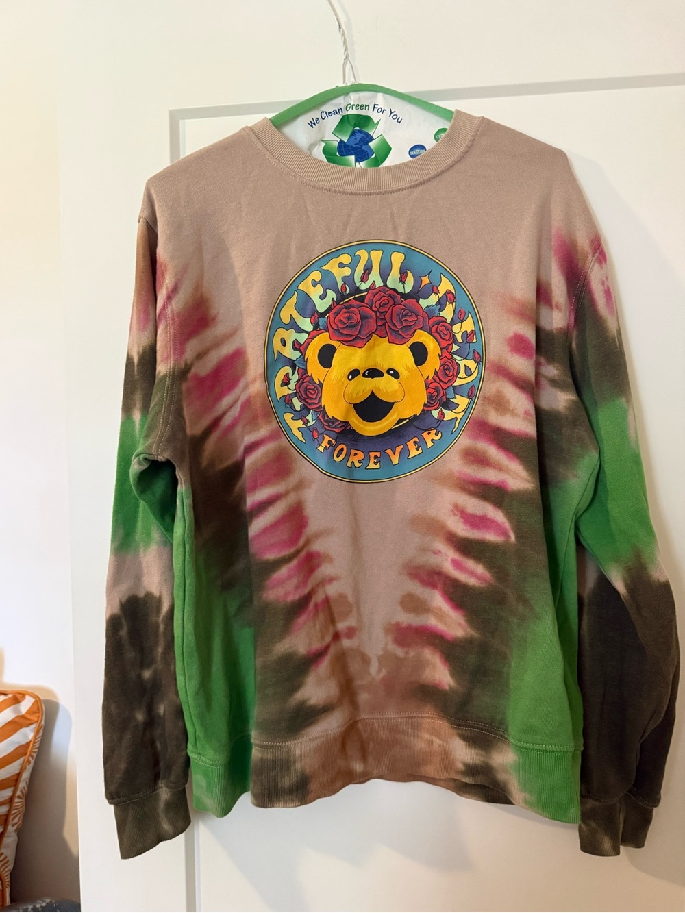 Tie-Dye Sweatshirt with Grateful Dead  Graphic - Green/Brown/Pink